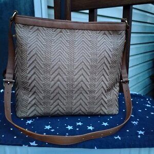 Talbots Basket Weave Leather Trim Tote